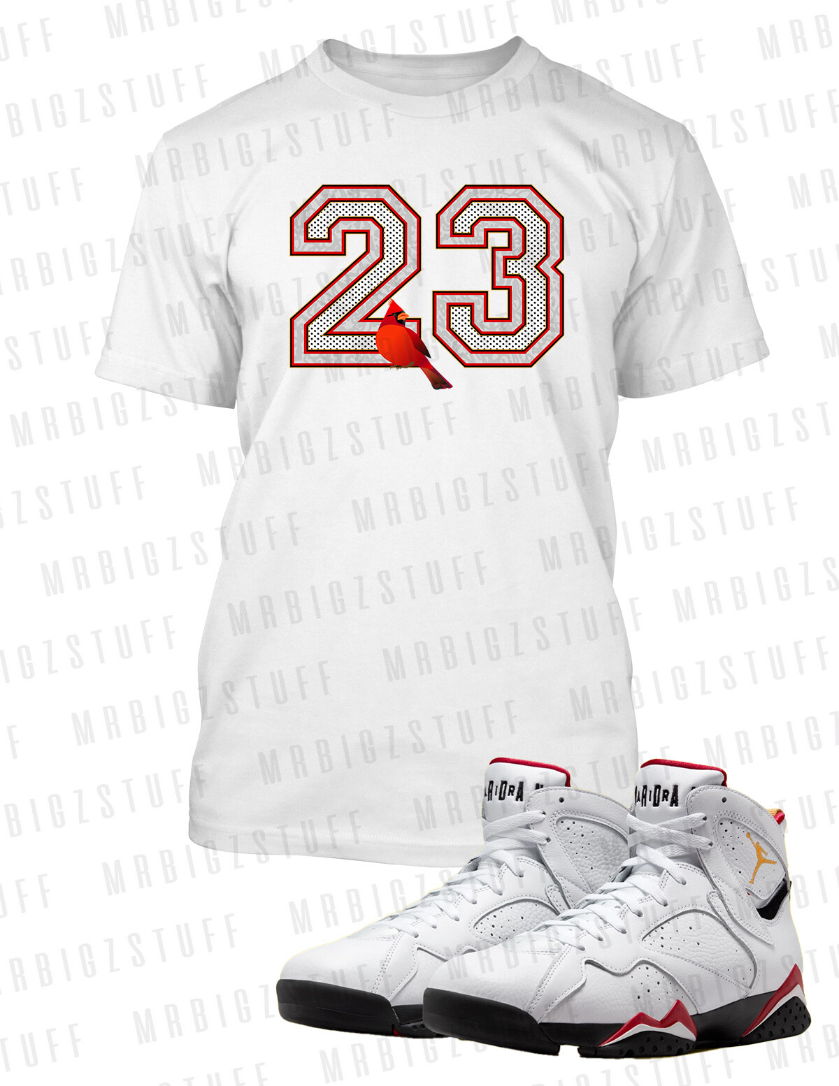 Men 23 Cardinal Graphic Sneaker Tee Shirt To Match J7 OG Red Cement Big Tall Sm gallery