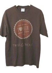C Port and Company T-Shirt Mens L Brown Graphic Tee Short Sleeve Cotton Beer