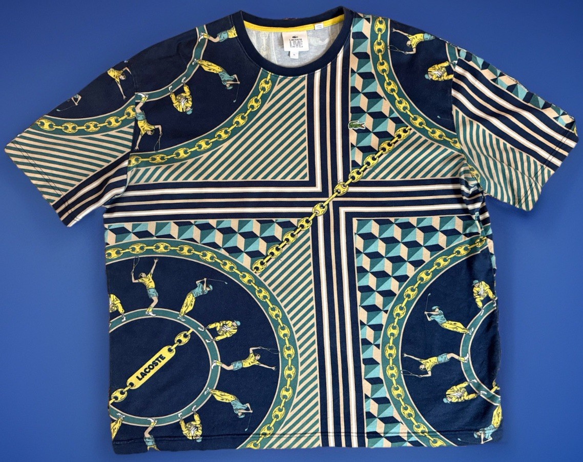 Men's Lacoste Live Golf Tennis Chain Link Scarf Print Graphic Shirt XL gallery