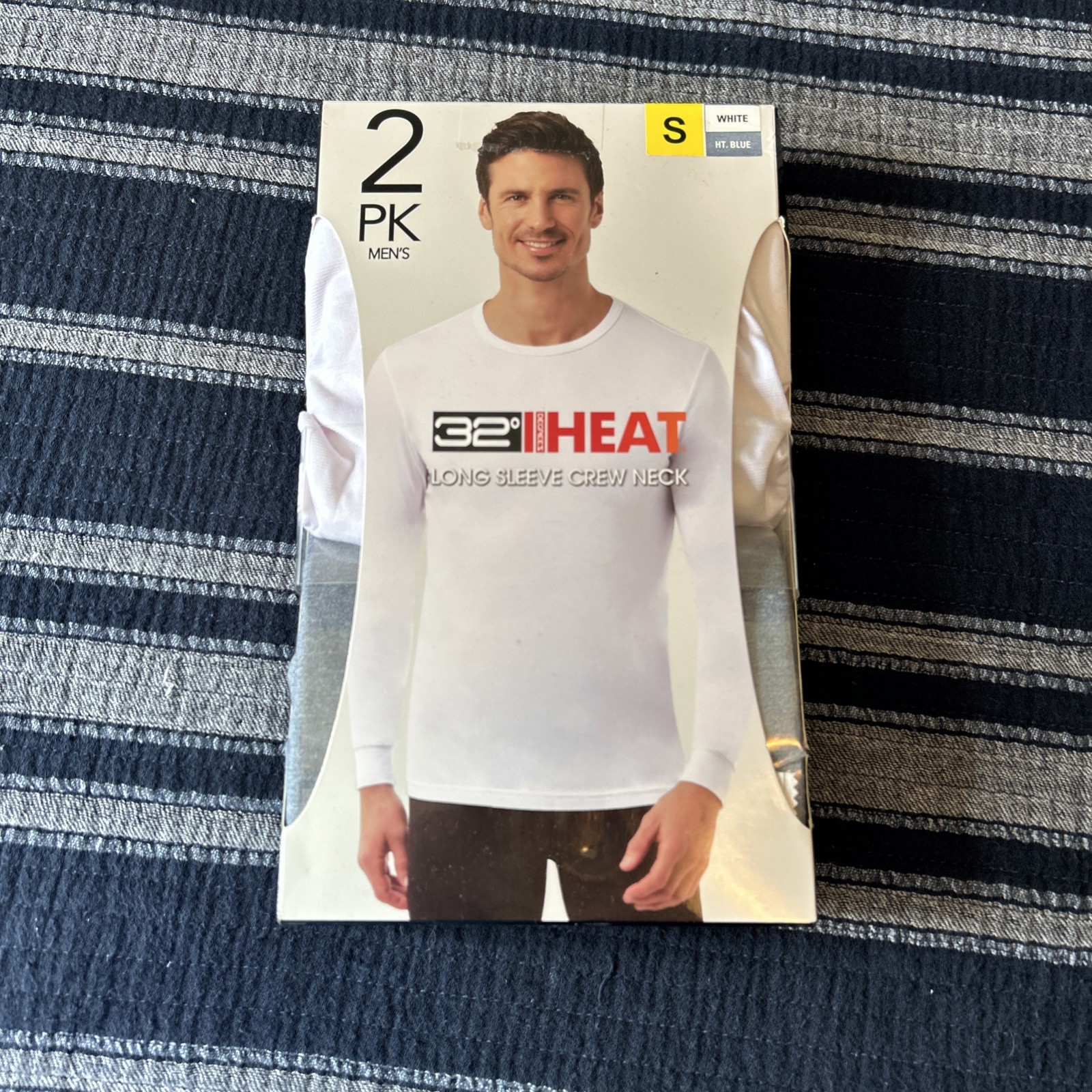32 Degrees Heat Long Sleeve Crew Neck Small White-Ht. Blue 2 Pk Mens (J)