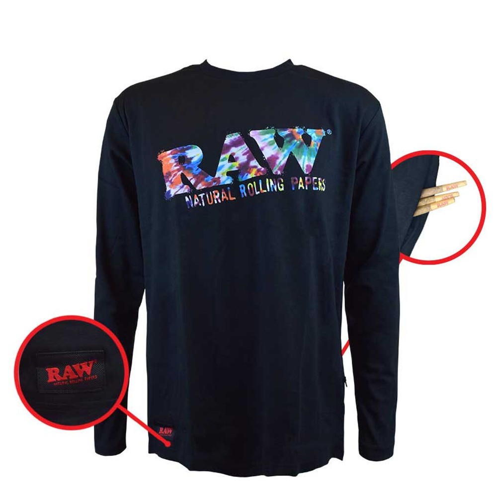 RAW LOGO TIE DIE LONG SLEEVE CREW NECK SHIRT