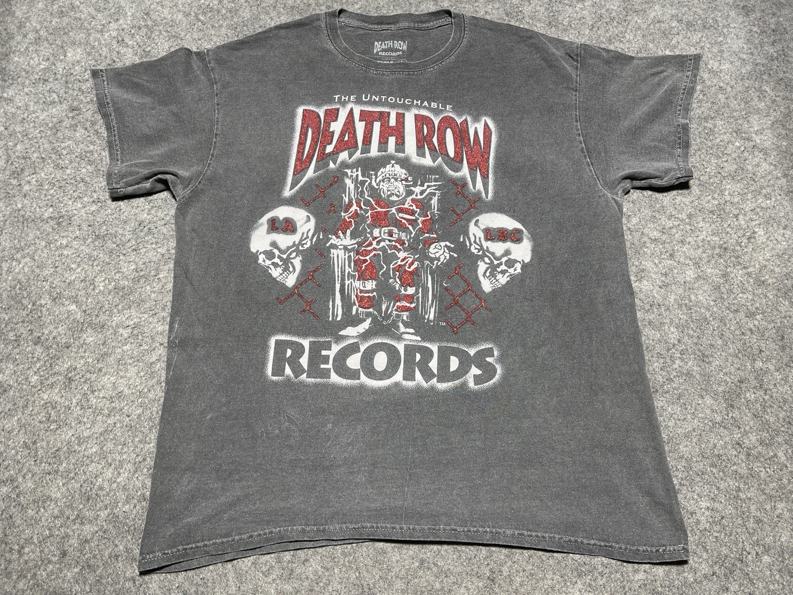 The Untouchable Death Row Records Label Skulls Rap Gray LBC LA Shirt Lrg Glitter