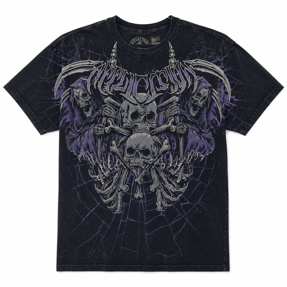 AFFLICTION t shirt darkness tech black 2XL biker grunge skill grim reaper goth