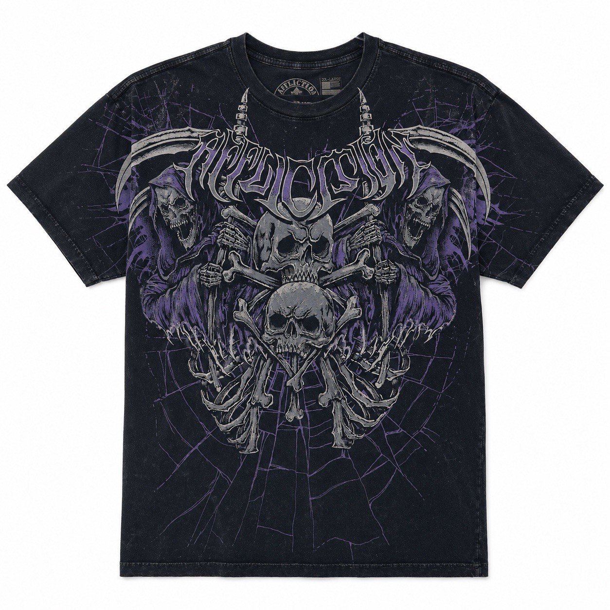 AFFLICTION t shirt darkness tech black 2XL biker grunge skill grim reaper goth