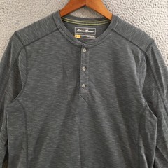 Eddie Bauer Button Up Henley Shirt Long Sleeve Mens S Active Fit Knitted Gray