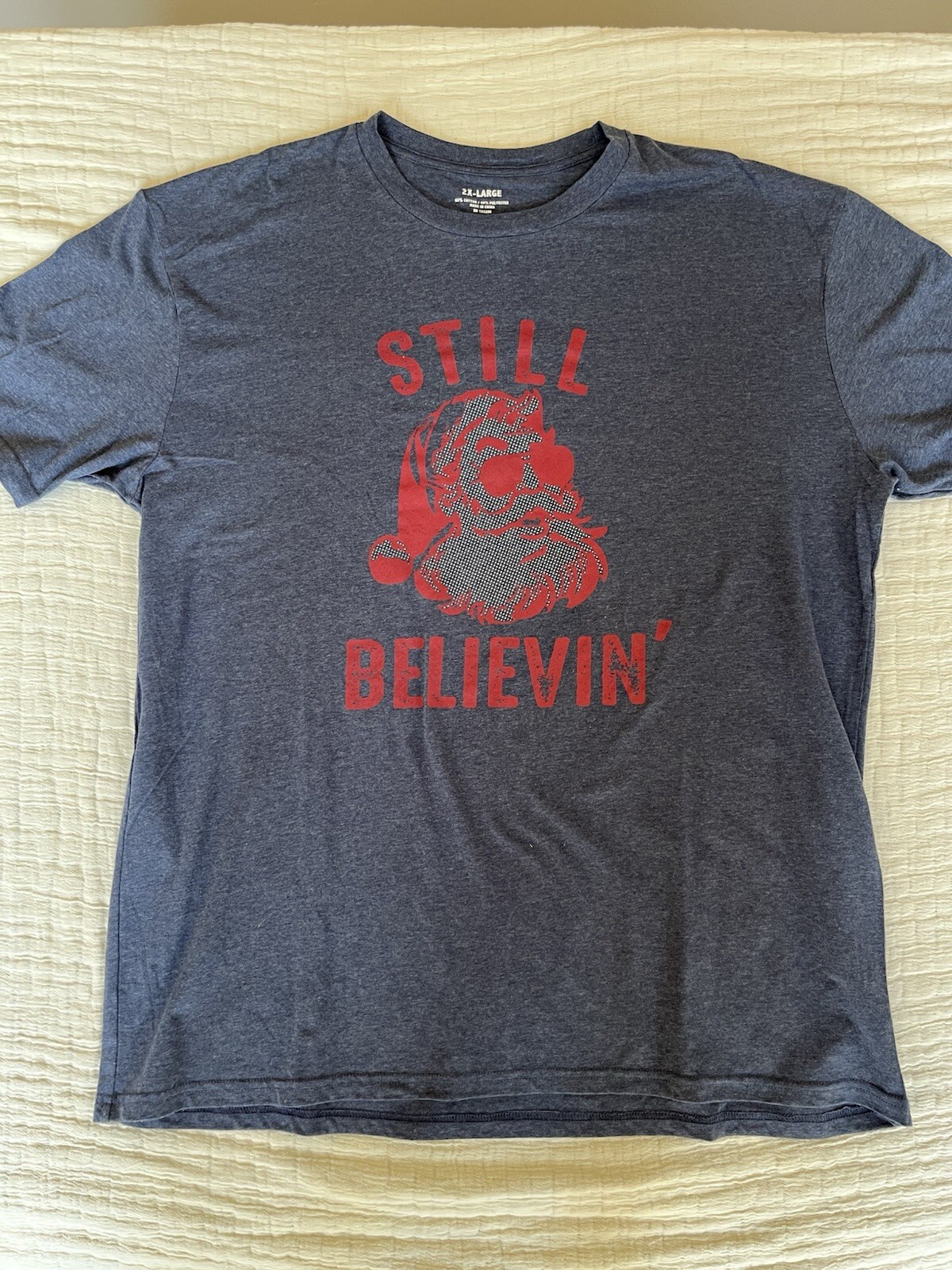 Still Believin Santa Funny Christmas Gift Size 2x T-Shirt Denim Blue NWT