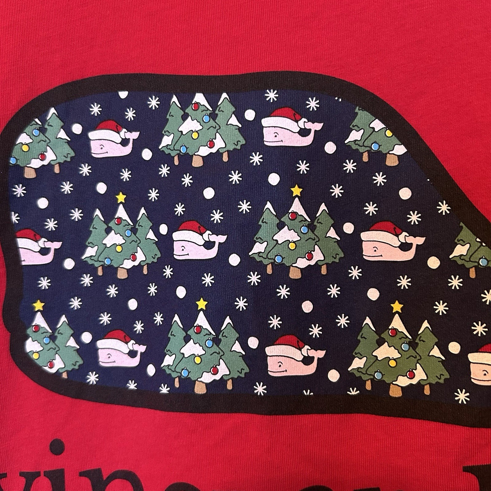 New Vineyard Vines Christmas Whale Shirt 2XL Trees Snow Holiday Red BG24 gallery