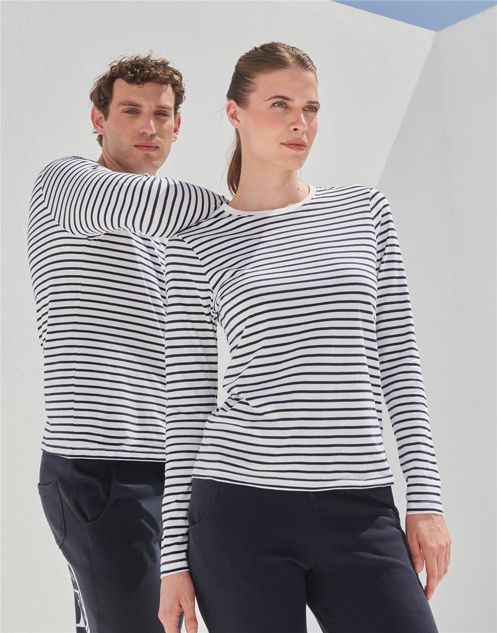 Breton Striped Long Sleeve Crew Neck T Shirt Casual Cotton Tops Men Women gallery