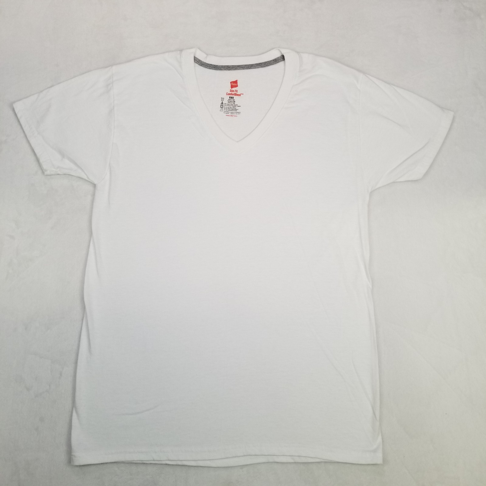 Hanes Men's White Basic V-Neck T-Shirt Slim Fit Comfort Blend Size Medium Casual gallery