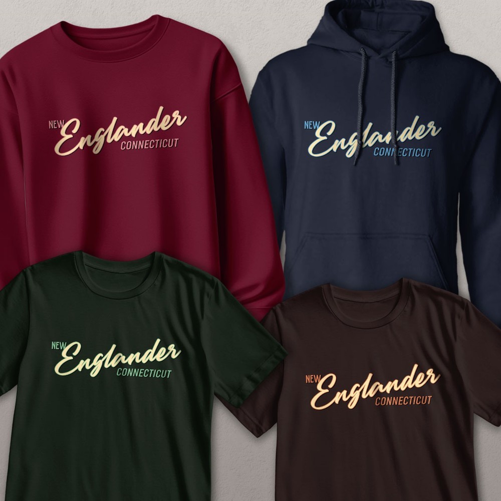 Connecticut New Englander Slant Script Adult T-shirt Sweatshirt Hoodie, S-XXL