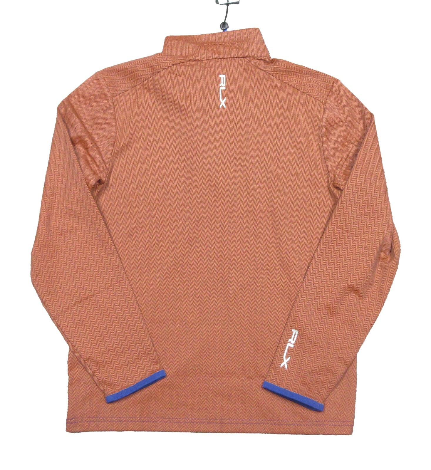 RLX Ralph Lauren Orange/Blue Herringbone 1/4 Zip Fleece Lined Pullover Shirt gallery