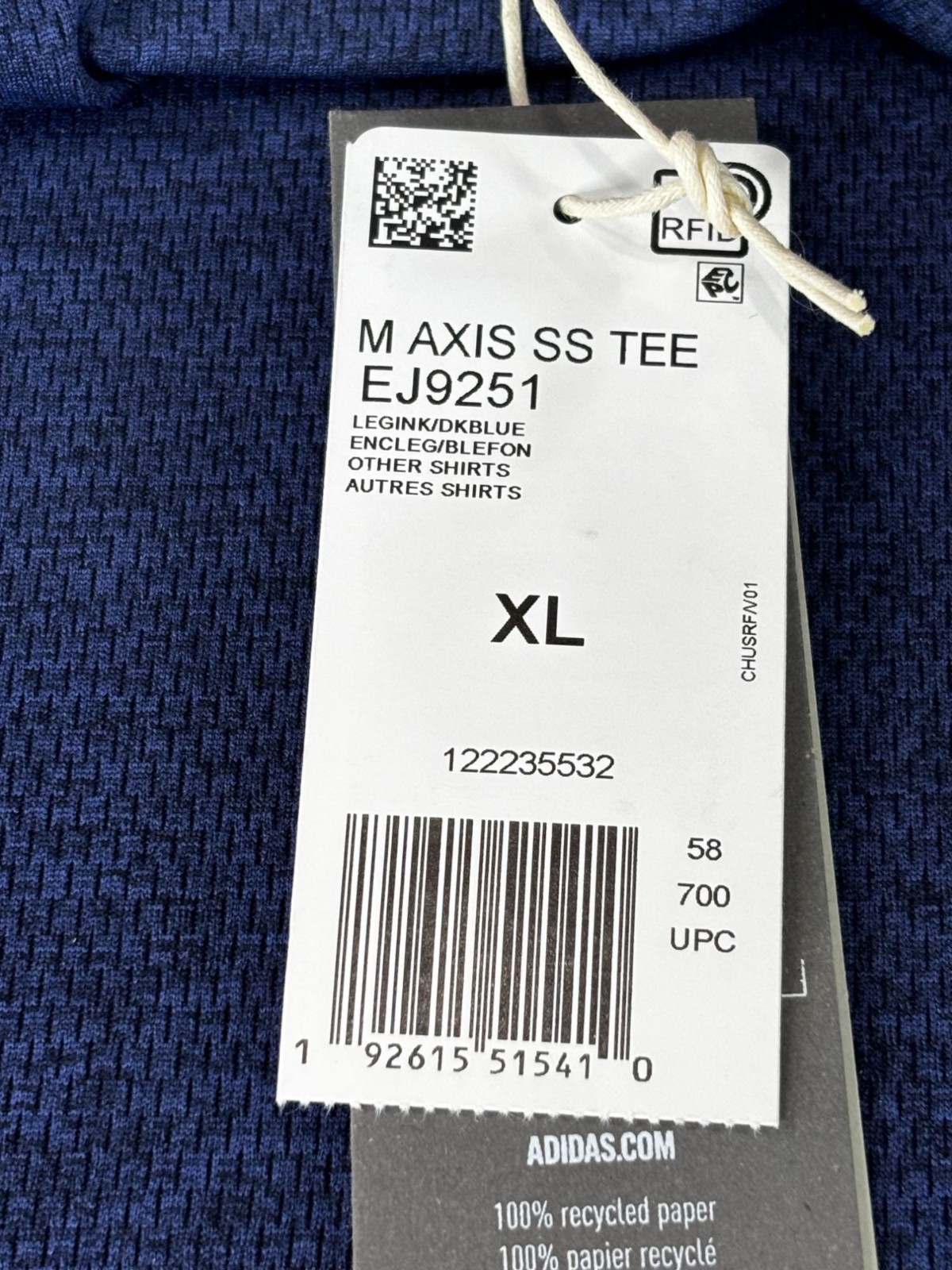Adidas Mens XL Blue T-Shirt M Axis SS Tee Recycled Polyester gallery