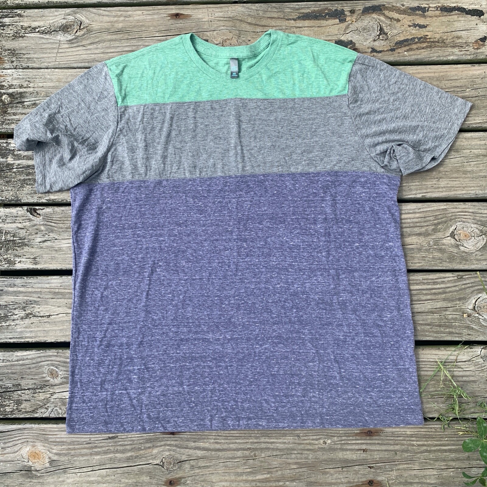 District Shirt Mens 4XL Tri-Blend Color Block Crewneck Tee Kelly/Grey/Navy