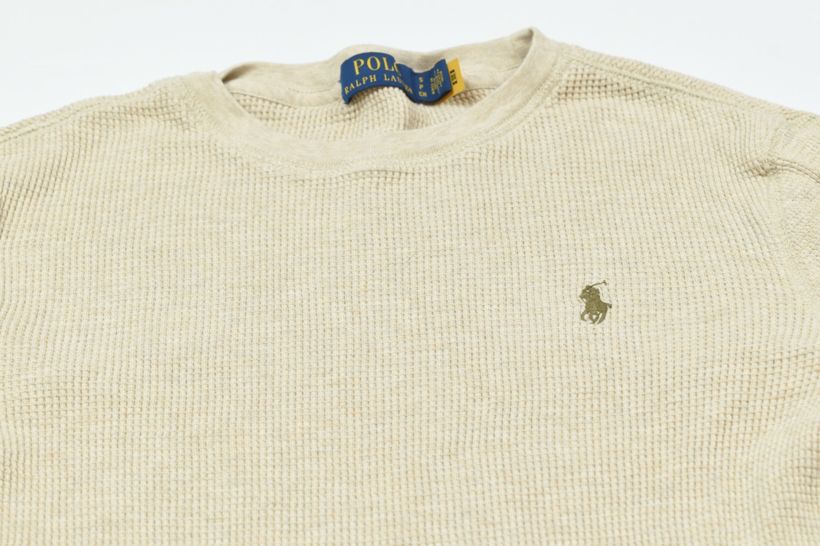 Polo Ralph Lauren Waffle-Knit Thermal Shirt Mens Small Beige Long Sleeve Slim gallery