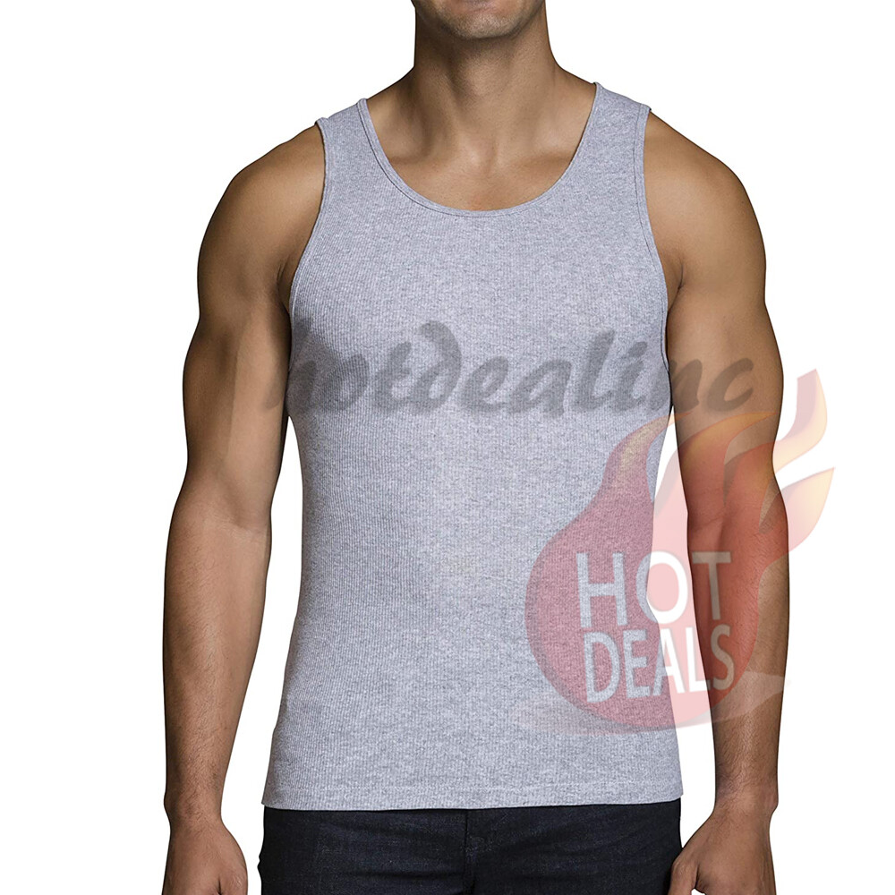 3 Pack Men's Black 100% Cotton Tank Top A-Shirt Ribbed Undershirt Size:S-2XL gallery