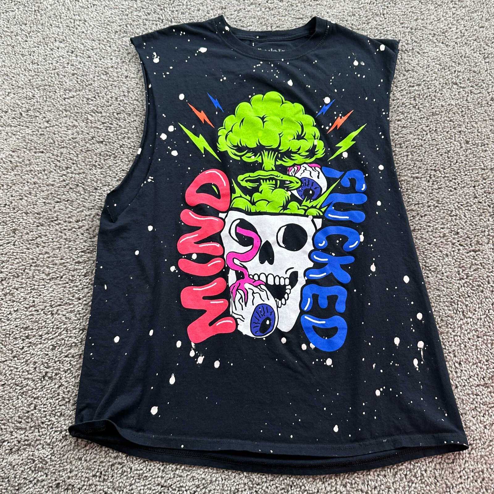 Spencers Shirt Mens Large Black Mind F**ked Nuclear Skull Paint Splatter gallery