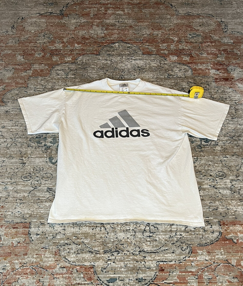 Vintage Adidas Spellout Print Shirt White Gray Size Large 22” x 26” gallery