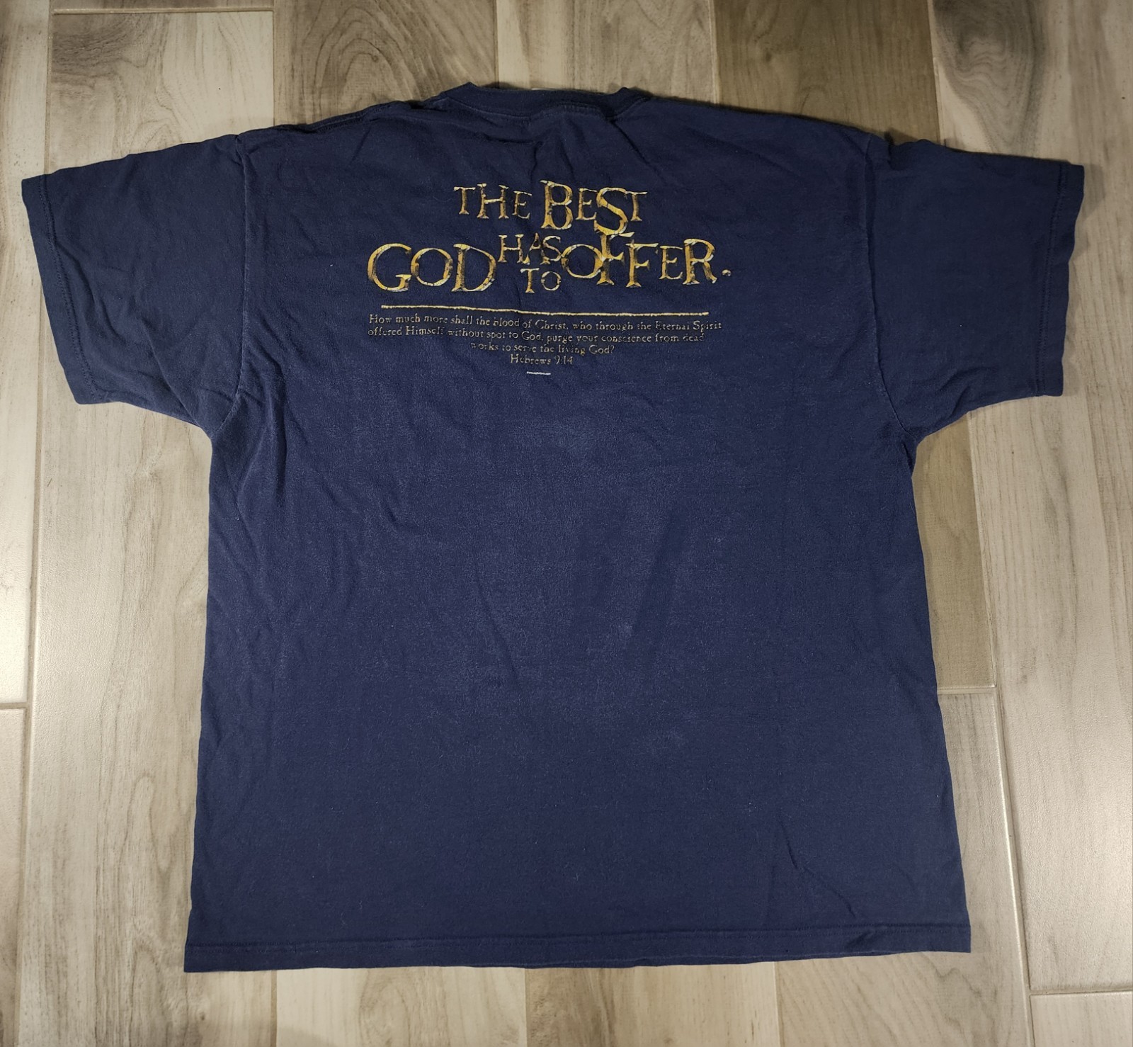Vintage Jesus Christ Hebrews 9:14 Short Sleeve Navy Blue 2XL Y2k 2000s gallery
