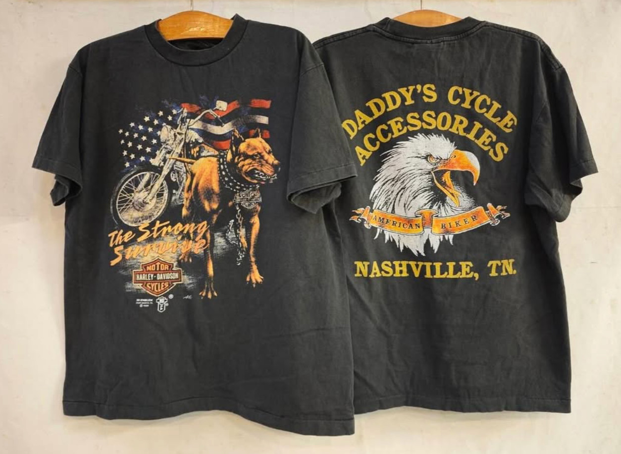 1988 Harley Davidson 3D Emblem The Strong Survive Bulldog Eagle XL Shirt REPRINT gallery