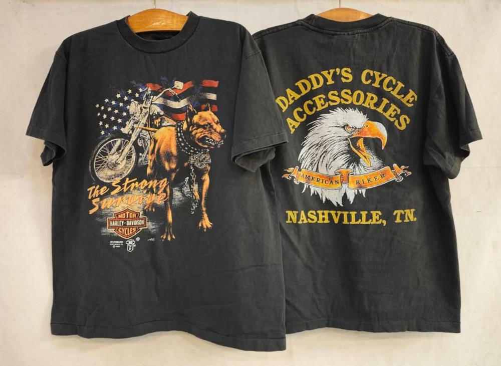 1988 Harley Davidson 3D Emblem The Strong Survive Bulldog Eagle XL Shirt REPRINT