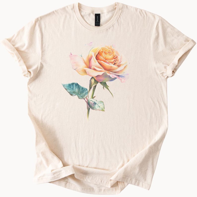 Vintage Pastel Rose Trendy Floral Soft Blossom Flower Graphic Cotton Unisex Tee gallery