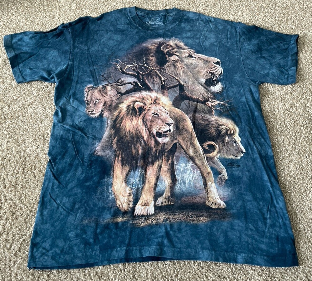The Mountain Lion Pack Collage Tye Dye Navy Shirt Men Large