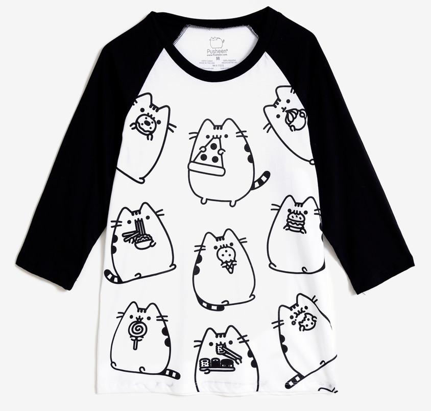 Pusheen The Cat SNACKING PUSHEEN Unisex Raglan T-Shirt NWT Licensed & Official