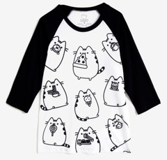 Pusheen The Cat SNACKING PUSHEEN Unisex Raglan T-Shirt NWT Licensed & Official