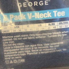 George Men’s White V-Neck Tee 6-Pack S Cotton Moisture Wicking Odor Control