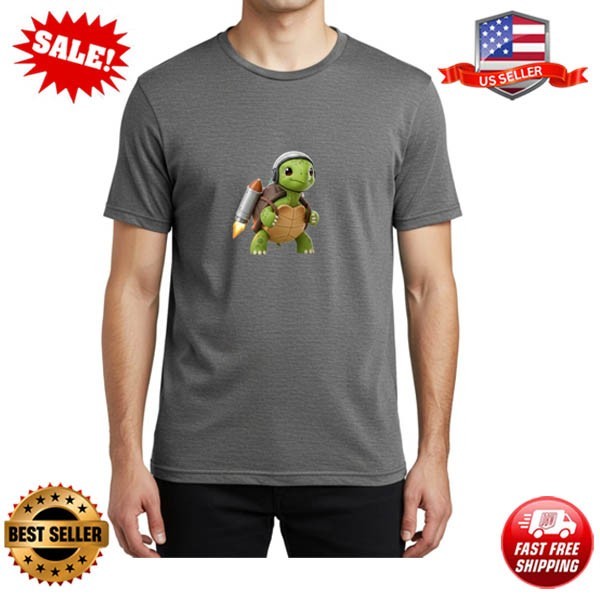 Rocket-Turtle Mens Graphic Tee, 100% Cotton, Casual Summer Wear