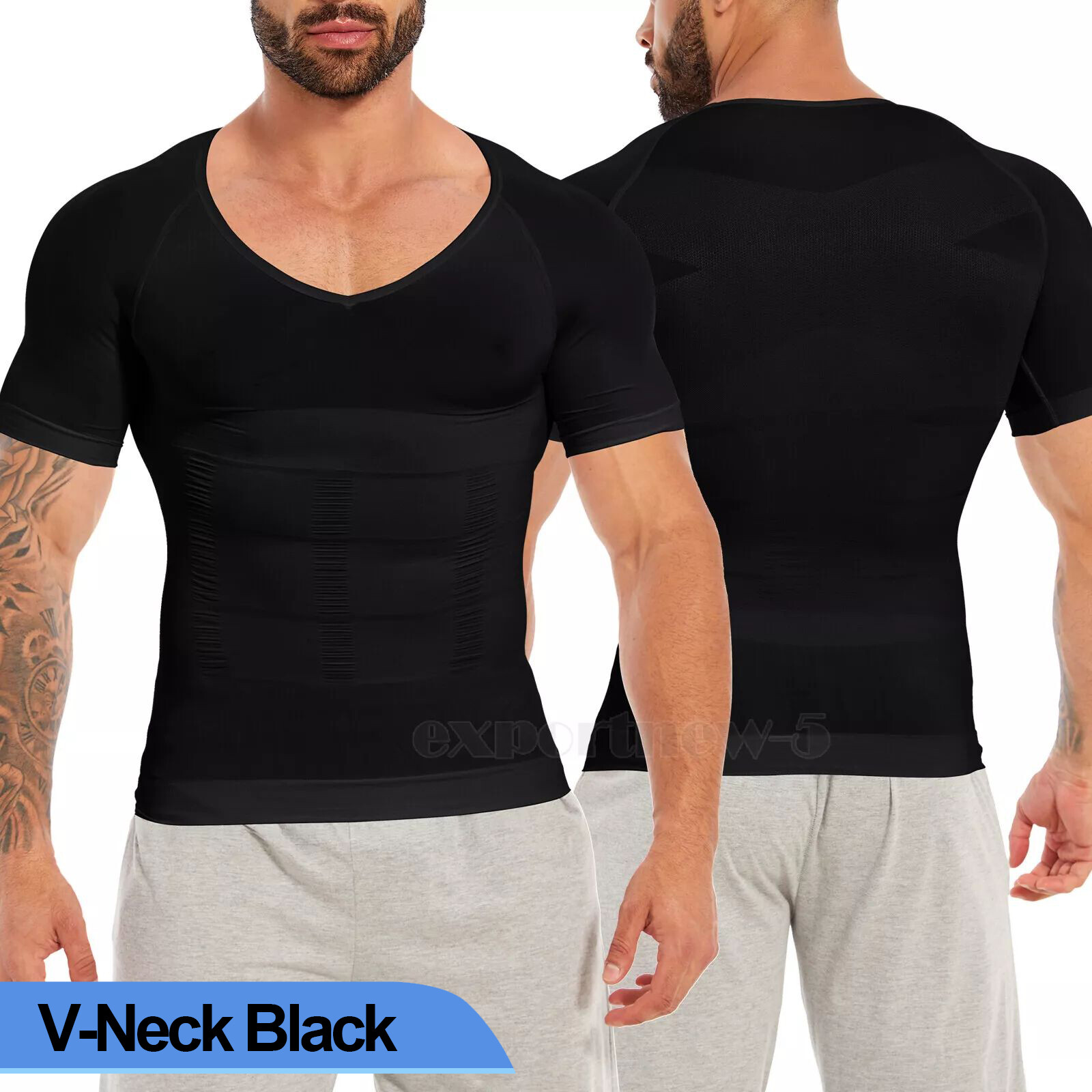 US Mens Compression V-Neck T-Shirt Moobs Slimming Tummy Control Body Shaper Tops gallery
