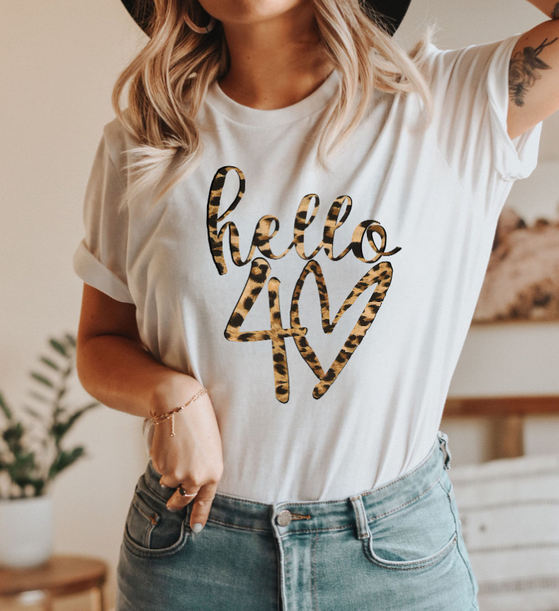 Hello 40 Leopard Tee Personalized 40th Birthday Gift for Mum UK Style