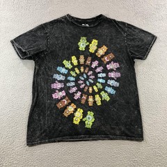 Care Bears Shirt Mens Medium Black Spiral Graphic Acid Wash Tee Cartoon 8350 NWT