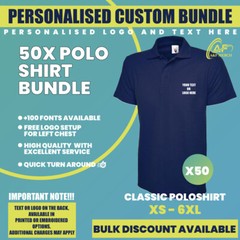Personalised Custom Embroidered/Printed 50X Classic Polo shirt Bundle Sport Golf