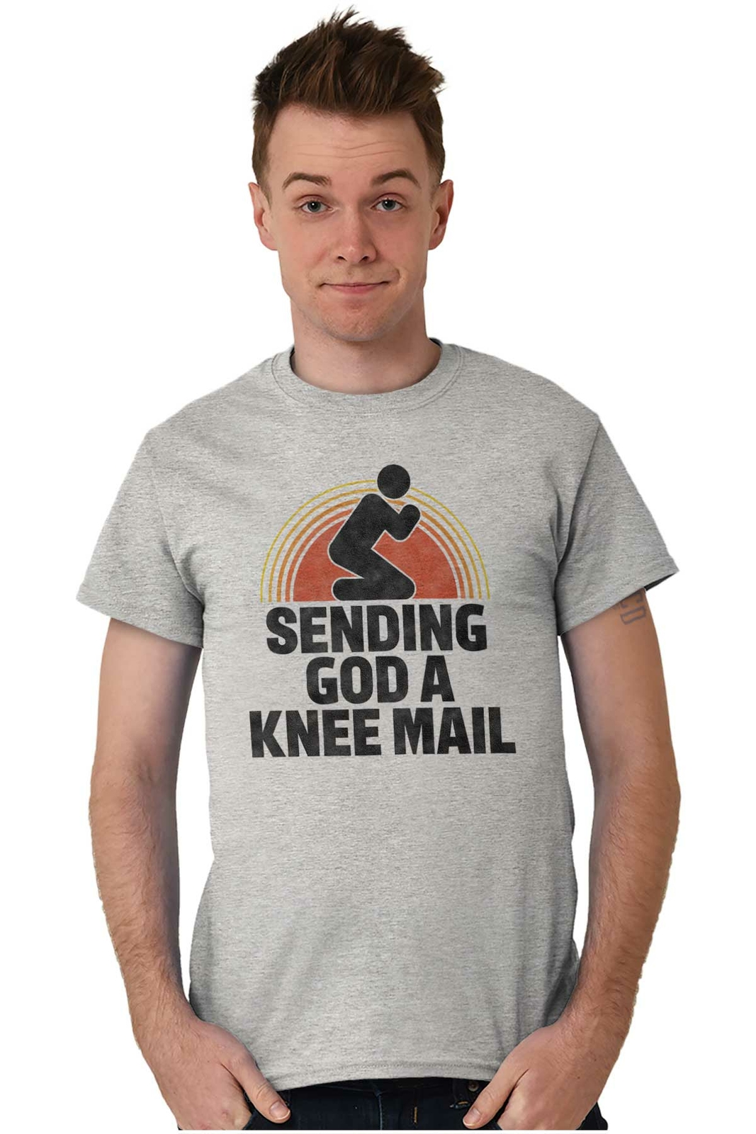 Sending God A Knee Mail Pray Religious God Adult Short Sleeve Crewneck Tee gallery