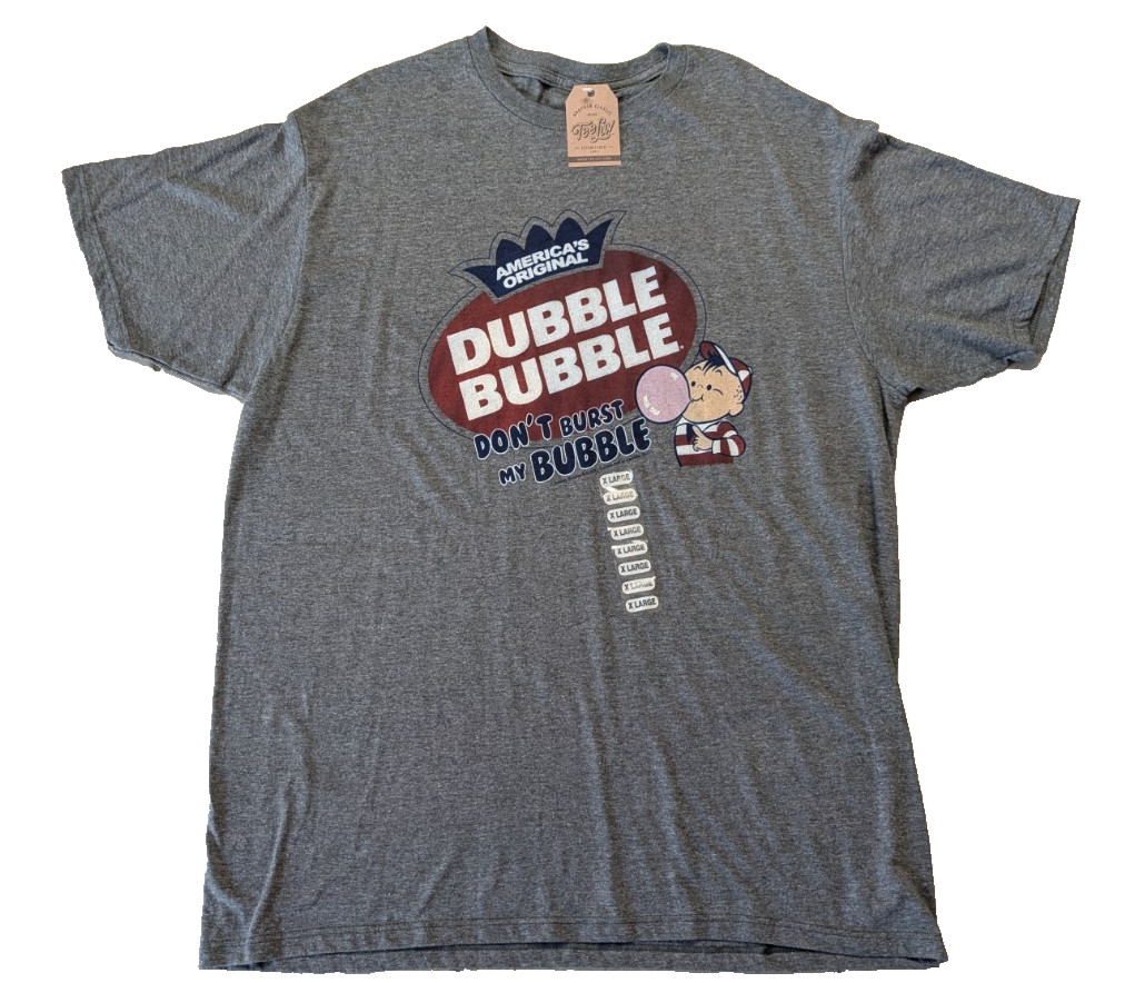 Tee Luv AMERICA’S ORIGINAL DUBBLE BUBBLE Men’s T-Shirt Size X-Lg Gray Classic