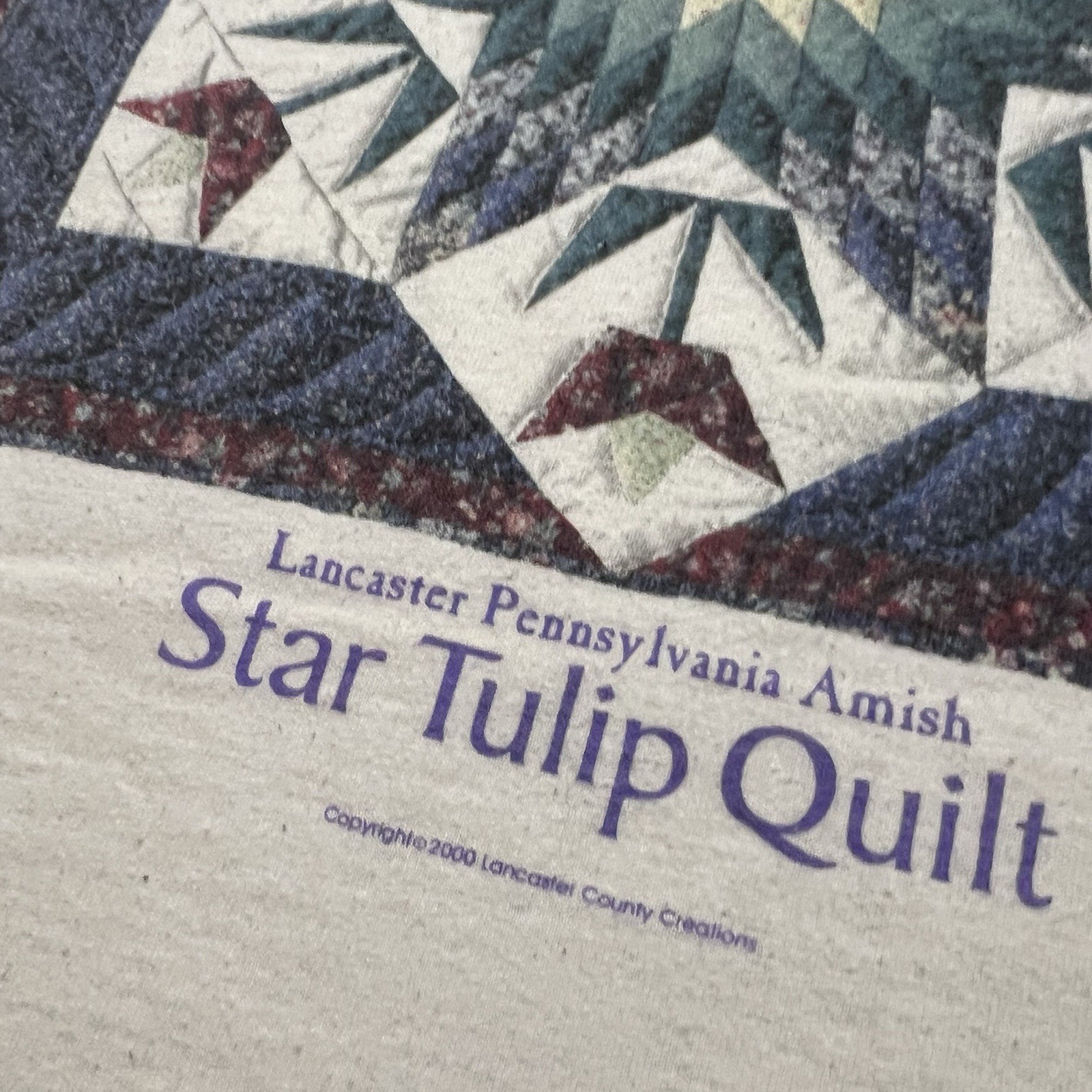 VTG Star Tulip Quilt T Shirt White Y2K Pennsylvania Amish Blanket Art T Shirt XL gallery
