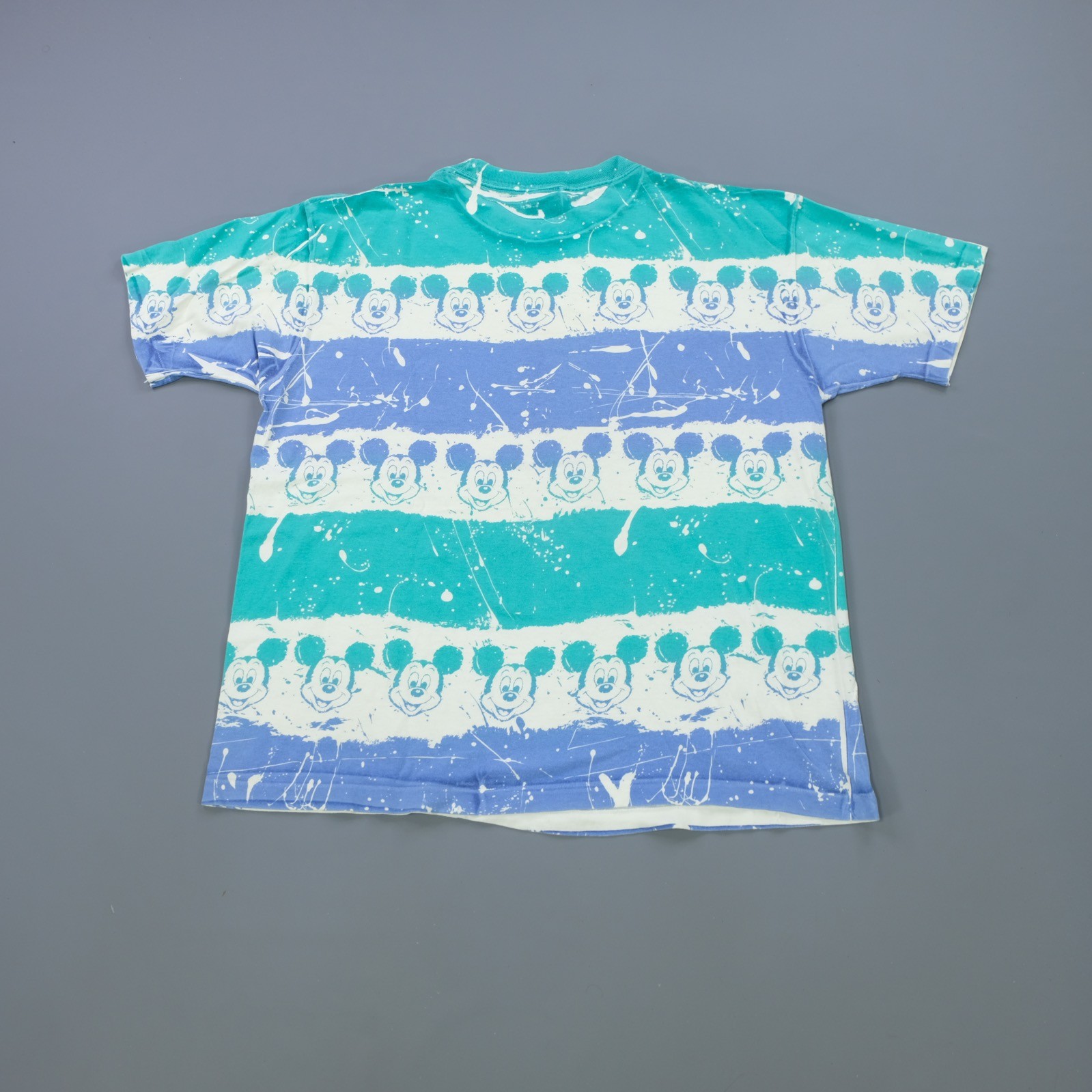 Rare VTG DISNEY Mickey Mouse Splatter Stripe All Over Print T Shirt 90s AOP OSFA gallery