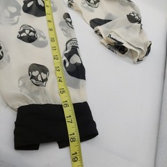 Fun & Flirt Womens Shirt Size Small Blouse White Black Skulls Sheer Skeleton
