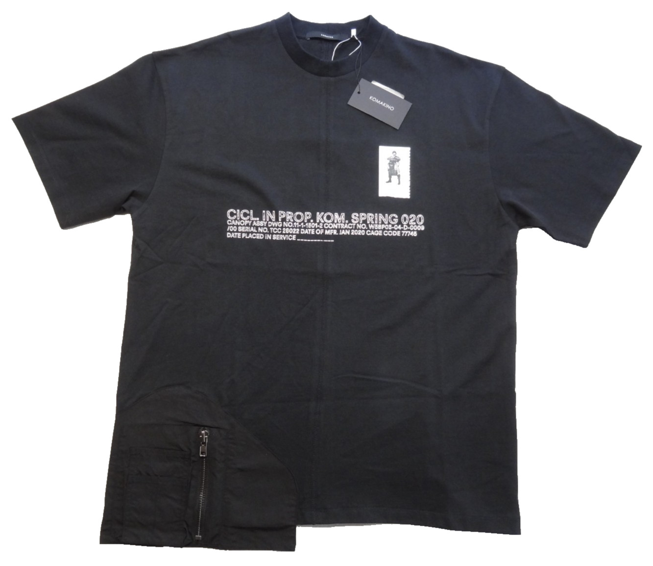 NWT Komakino M Utility Side Zip Pocket Black Short Sleeve Tee T-Shirt Designer gallery