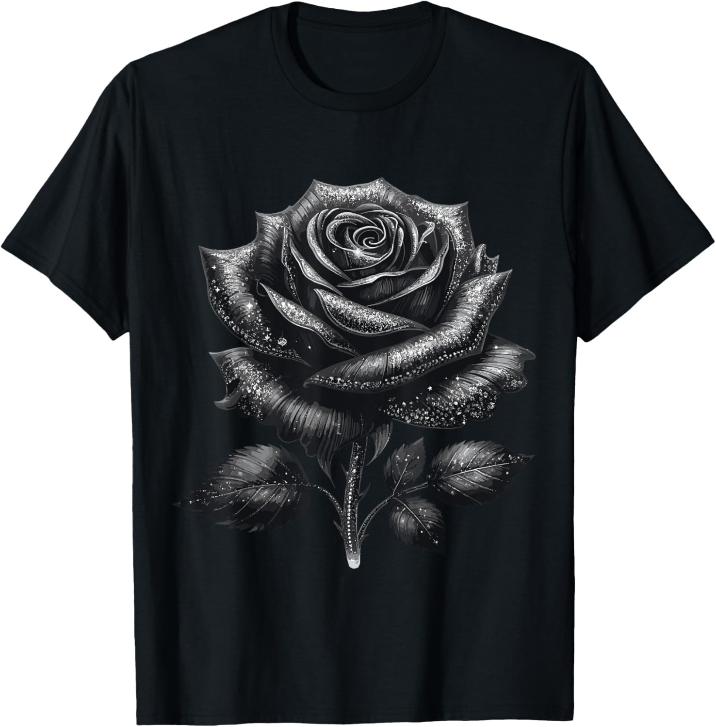 Black Rose with Silver Sparkes T-Shirt gallery