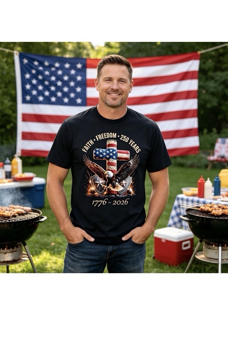 Men's Black Graphic Print T-Shirt L Short Sleeve Crew Neck Faith Freedom 1776 gallery