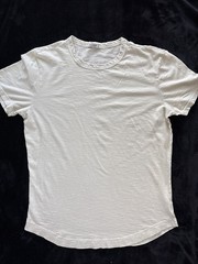 Buck Mason Slub Curved Hem Crew Neck Tee Off White Cream Mens Small Made In USA