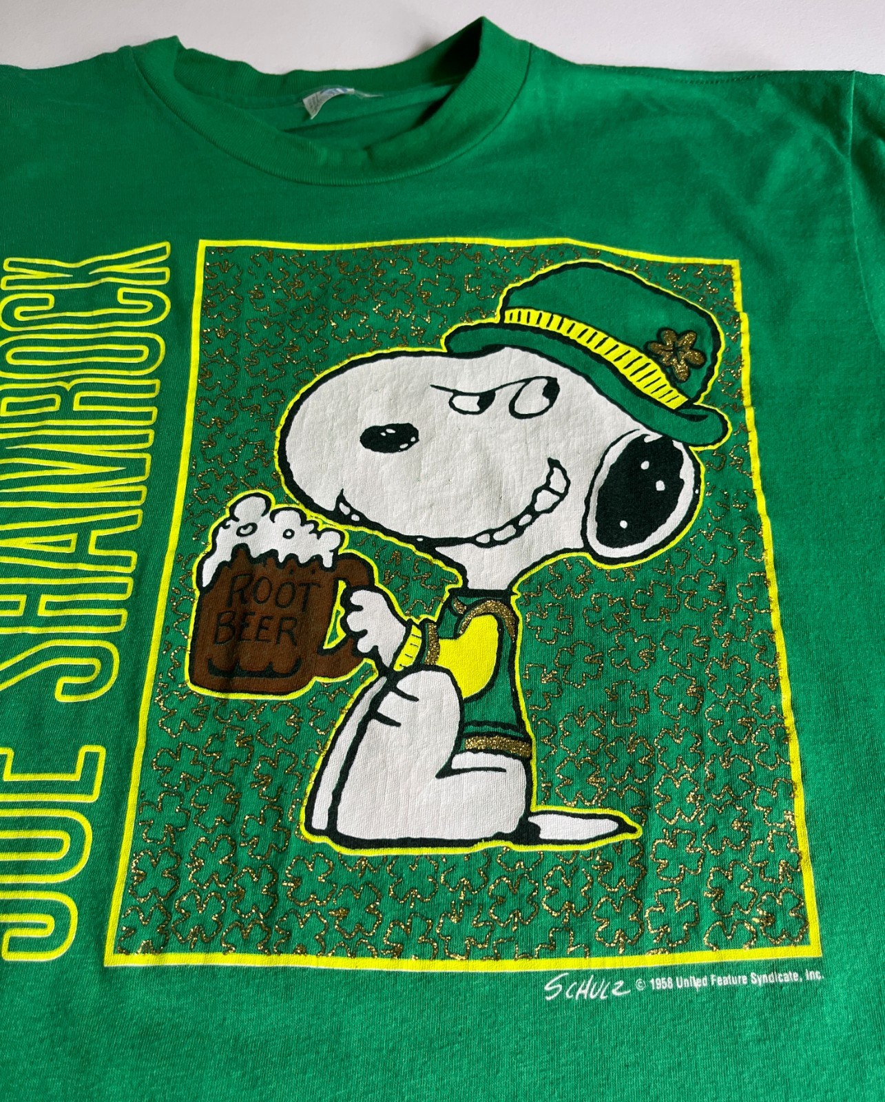 Vintage 80s Schulz 'Joe Shamrock' T-shirt by Artex Made in USA Sz XL gallery