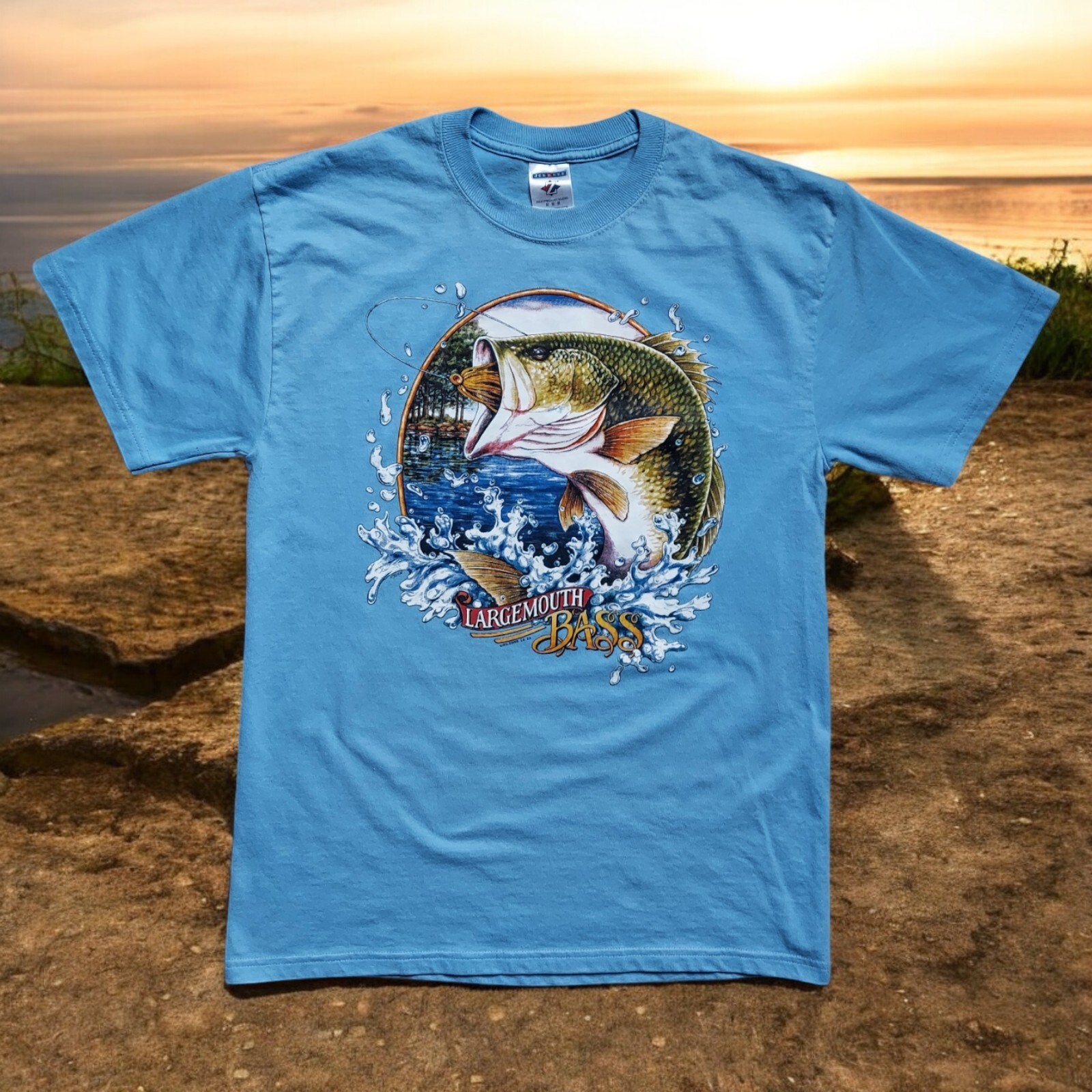 Vintage Y2K Bass Fishing T-Shirt Mens Size M Blue Outdoor Fisherman Graphic gallery