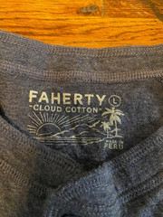 Faherty Cloud Cotton Henley Mens L Large Long Sleeve Pima Cotton Blue Shirt
