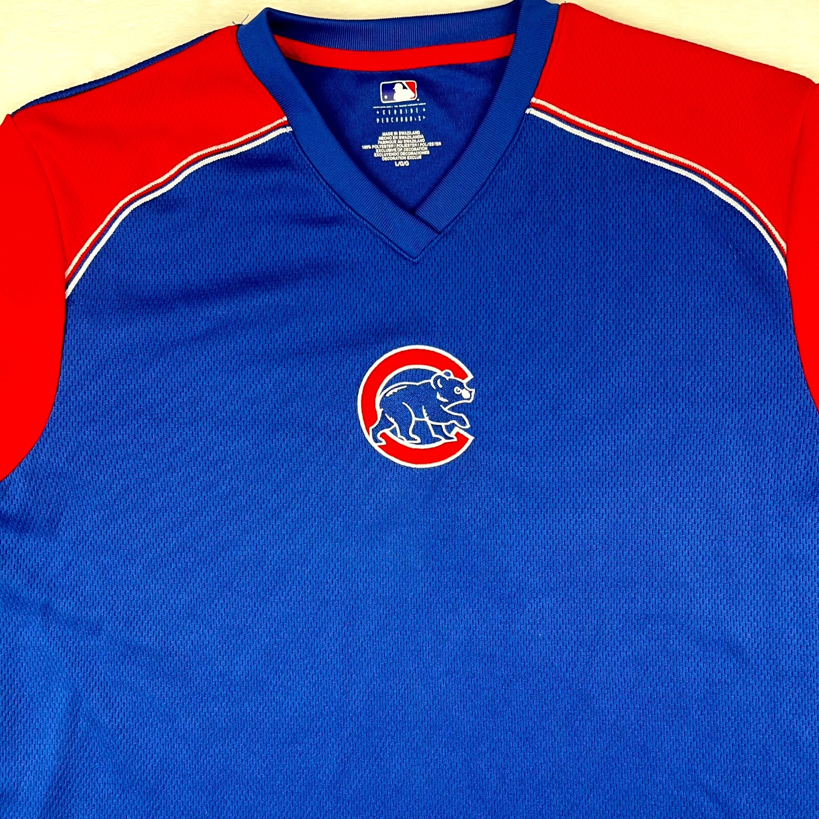 CHICAGO CUBS Jersey V-Neck Men's Large Embroidered MLB Blue Red Short Sleeve gallery