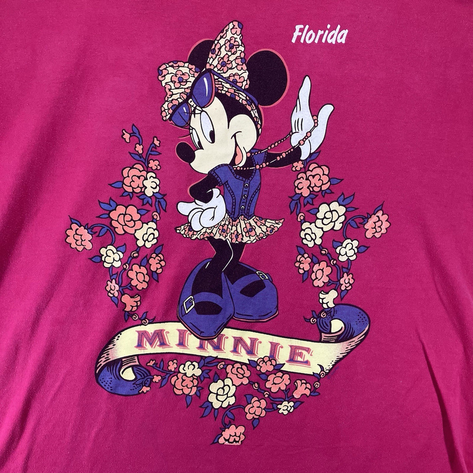 Vintage Florida Minnie Mouse T-Shirt Adult Size XL Pink & Gold Glitter VTG gallery