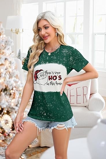 Christmas Shirts for Women There's Some Santa in This House Funny T-Shirts, XXL gallery