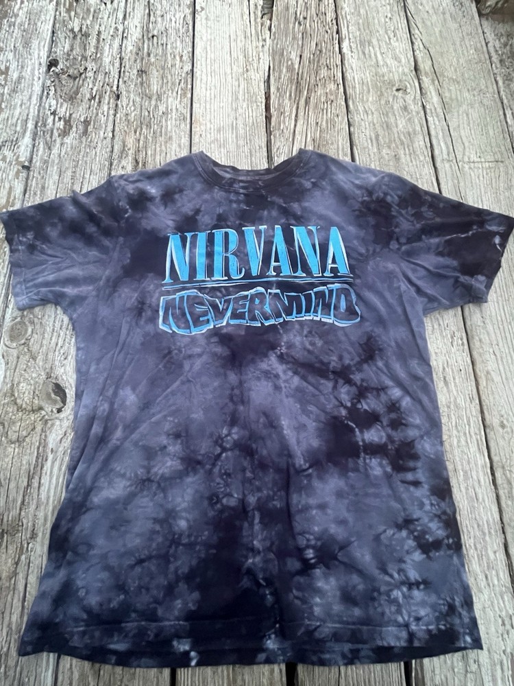 Nirvana Nevermind Black Blue Tie-Dye Cotton Graphic Men’s T-Shirt L Short Sleeve